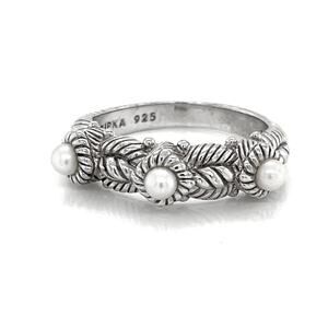 Judith Ripka Sterling Silver 925 Three Pearl Band Ring Size 8